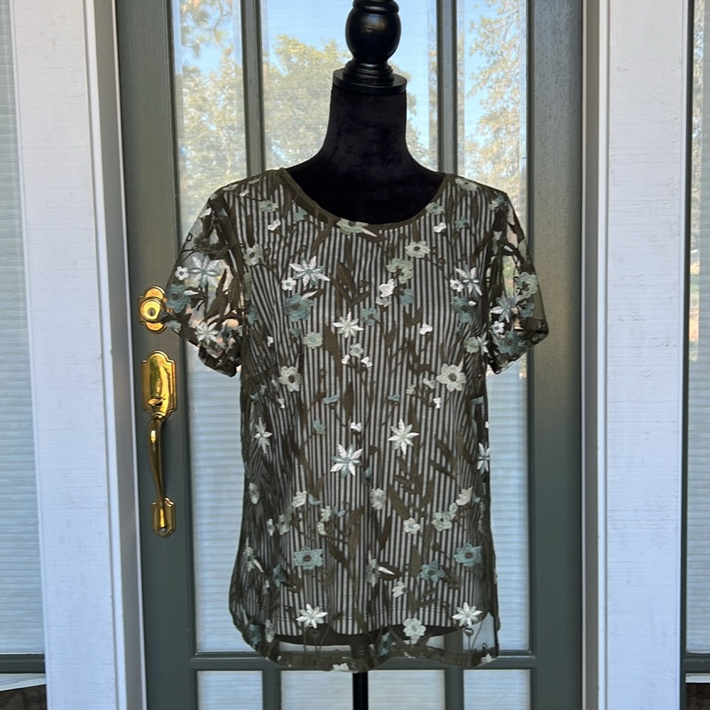 Christopher & Banks Monochrome Embroidered Striped Blouse